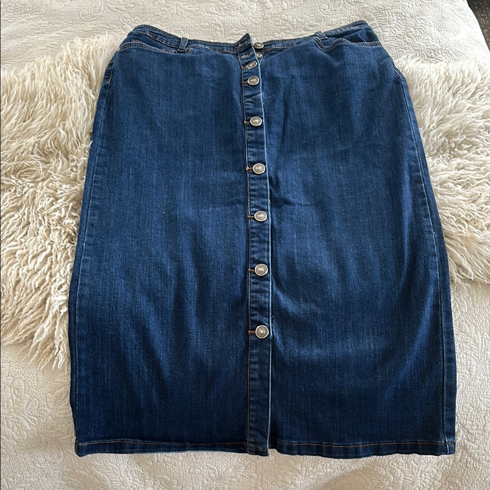 Denim Button-Front Skirt
